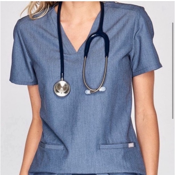 Figs - Heather Denim Casma - Medium.  Two front pockets. - Picture 1 of 4